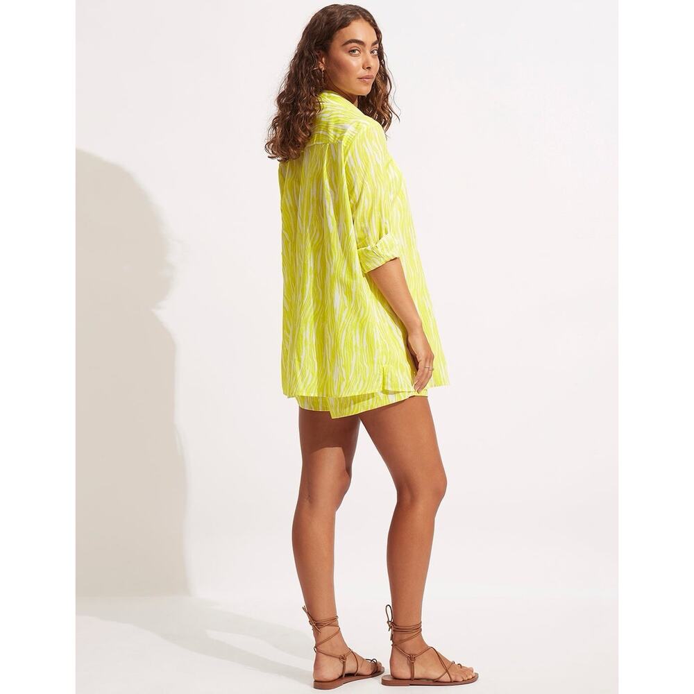 Seafolly Beach Shirt Women’s Small Zebra Resort Coverup In Celery swim - Picture 1 of 10
